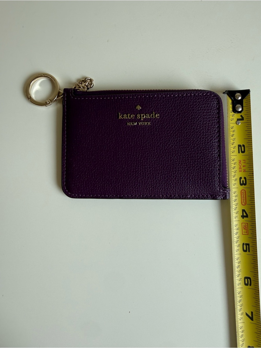 kate spade plum leather zip key card holder with gold-tone hardware - Picture 7 of 7